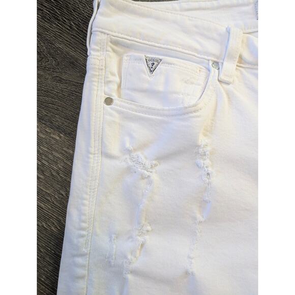 Guess High Rise Skinny Ankle Jeans White Sz 34 Distressed - Picture 5 of 8